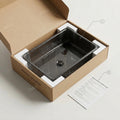 InArt Smoked Black Tempered Glass Rectangular Vessel Sink – Textured Design, 18.11