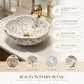 White and Multicolor Flower-Shaped Round Ceramic vessel bathroom sink, additional product view 2