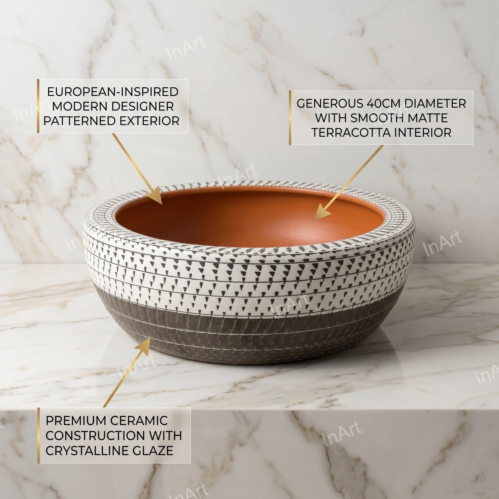 InArt Antique Brown Round Ceramic Bathroom Vessel Sink product image 5 of 12