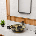 Round sink bowls for home or office vanity, ceramic above counter bowl sink in black gold finish