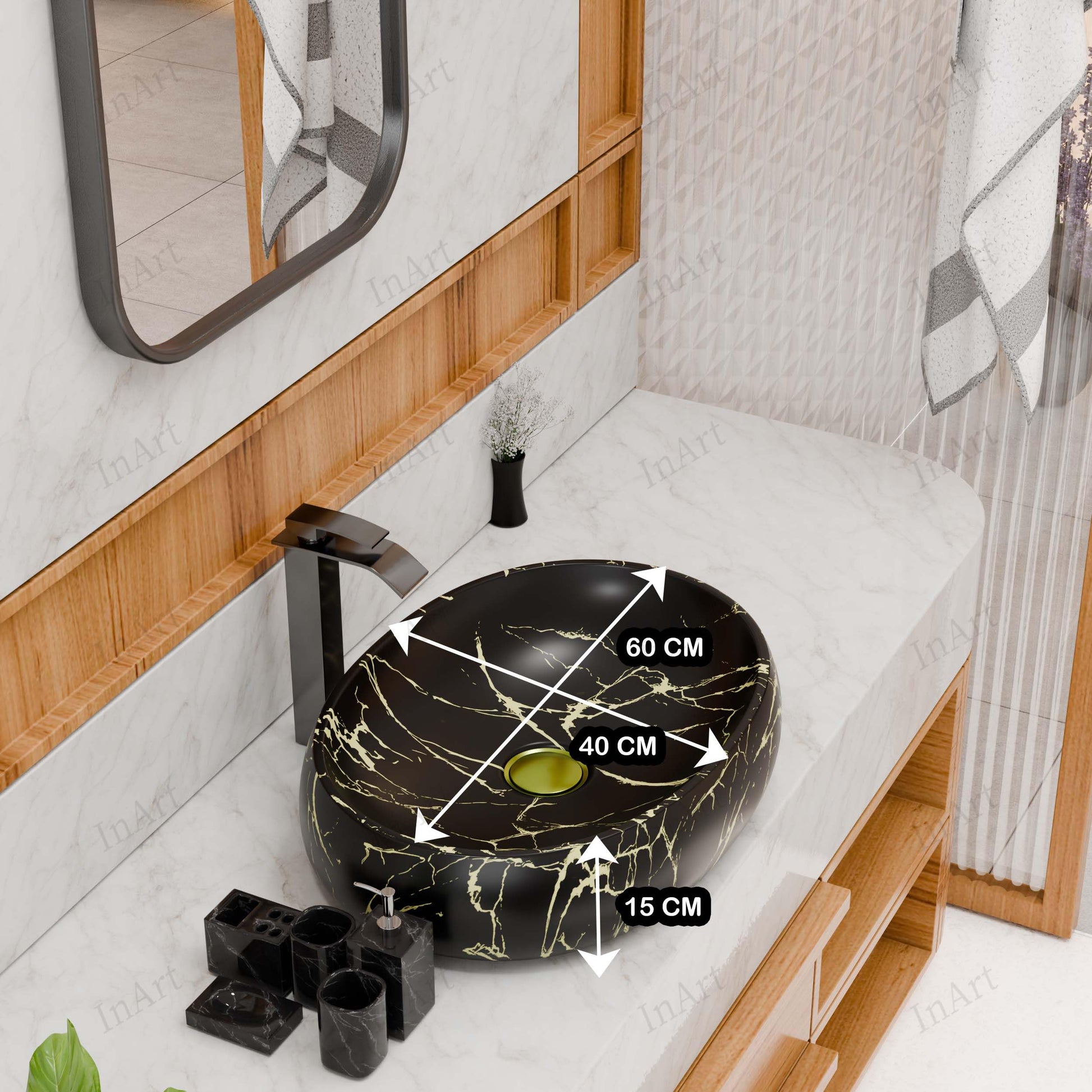 Black and Gold Round Ceramic vessel bathroom sink, additional product view 9