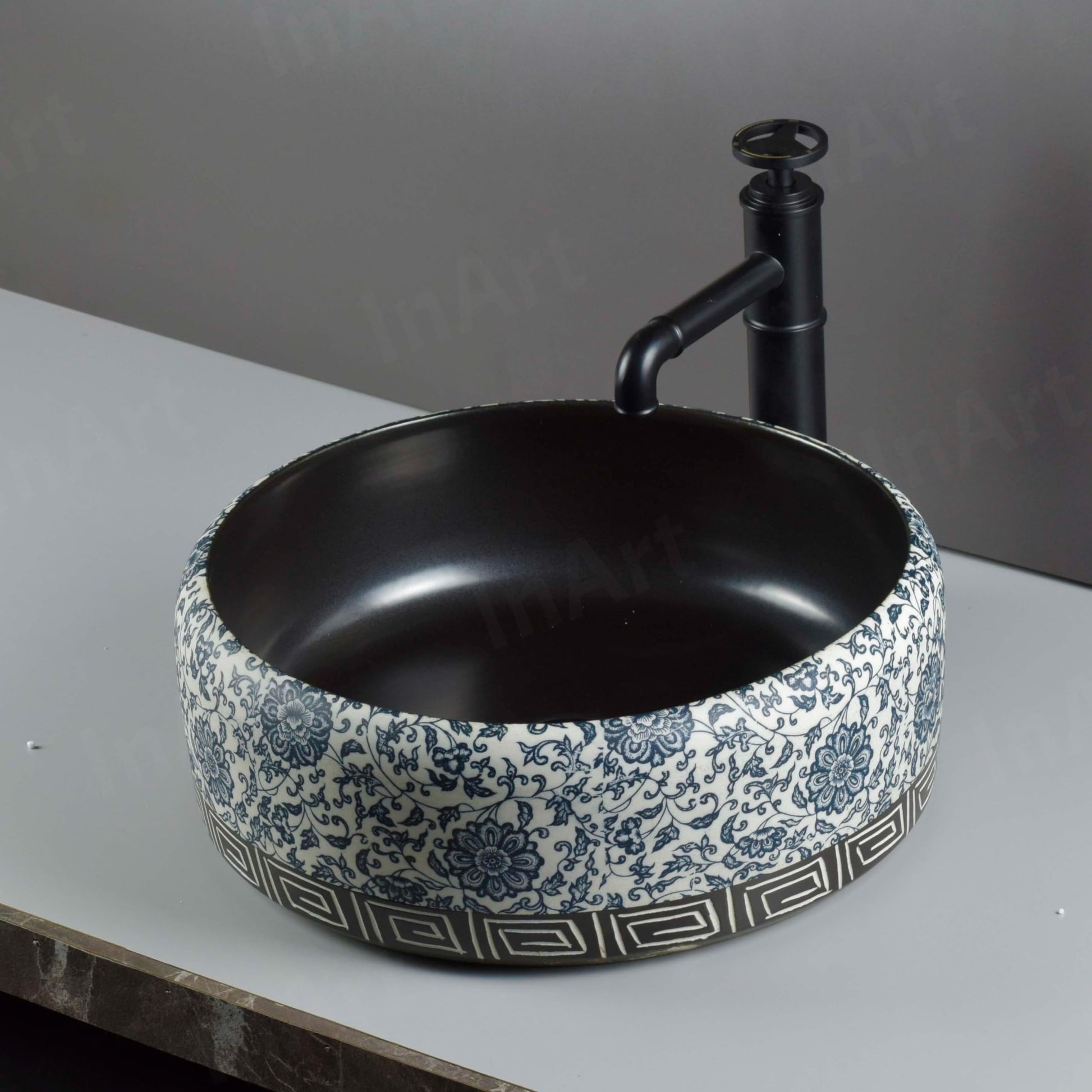 InArt Charcoal Black Round Ceramic Bathroom Vessel Sink product image 7 of 10