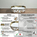 Drain opening detail on oval ceramic bathroom sink bowl, glossy white pottery vessel sink