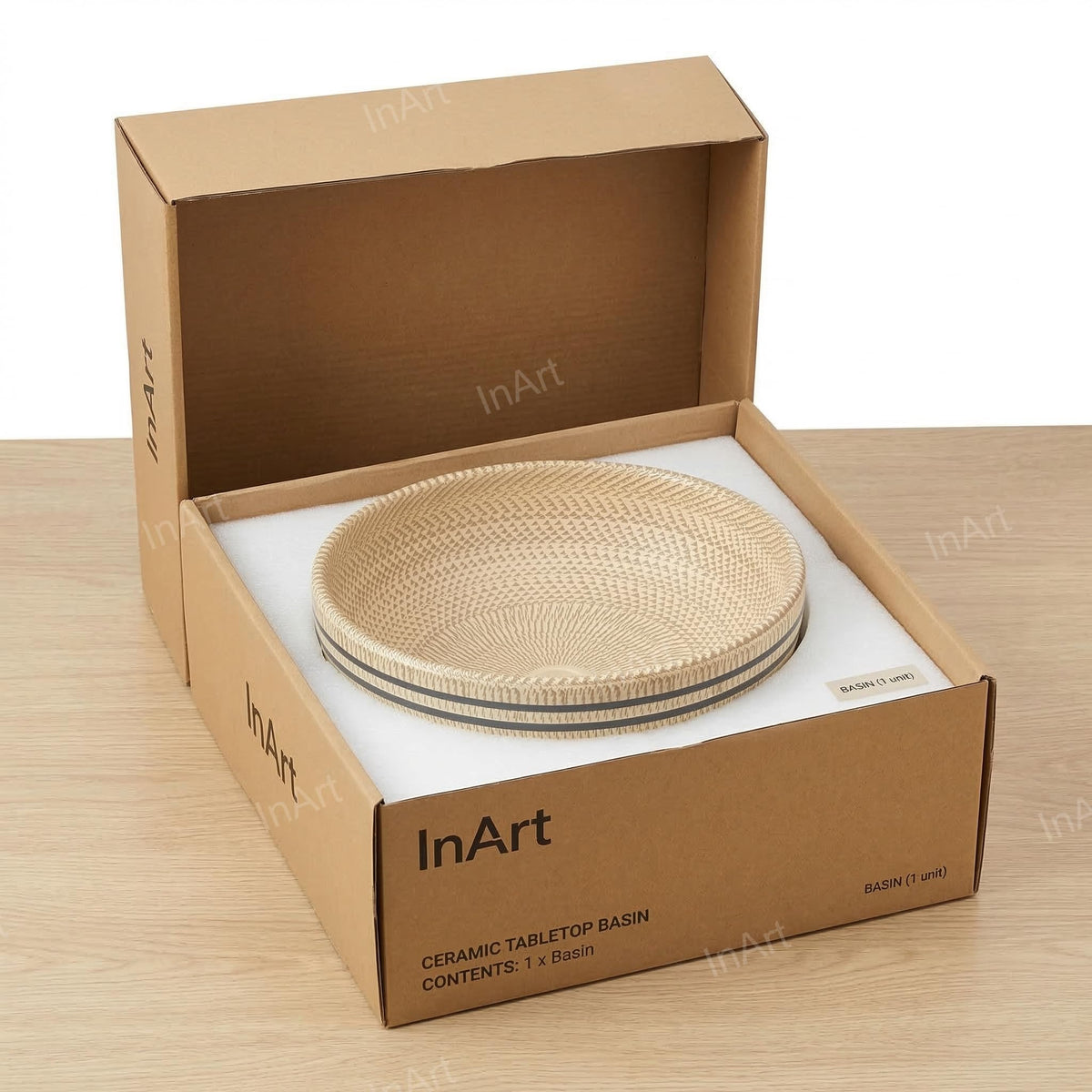 InArt Vessel Sinks for Bathroom 15.75" – Ceramic, Beige Satin, Textured Pattern, additional product view 8