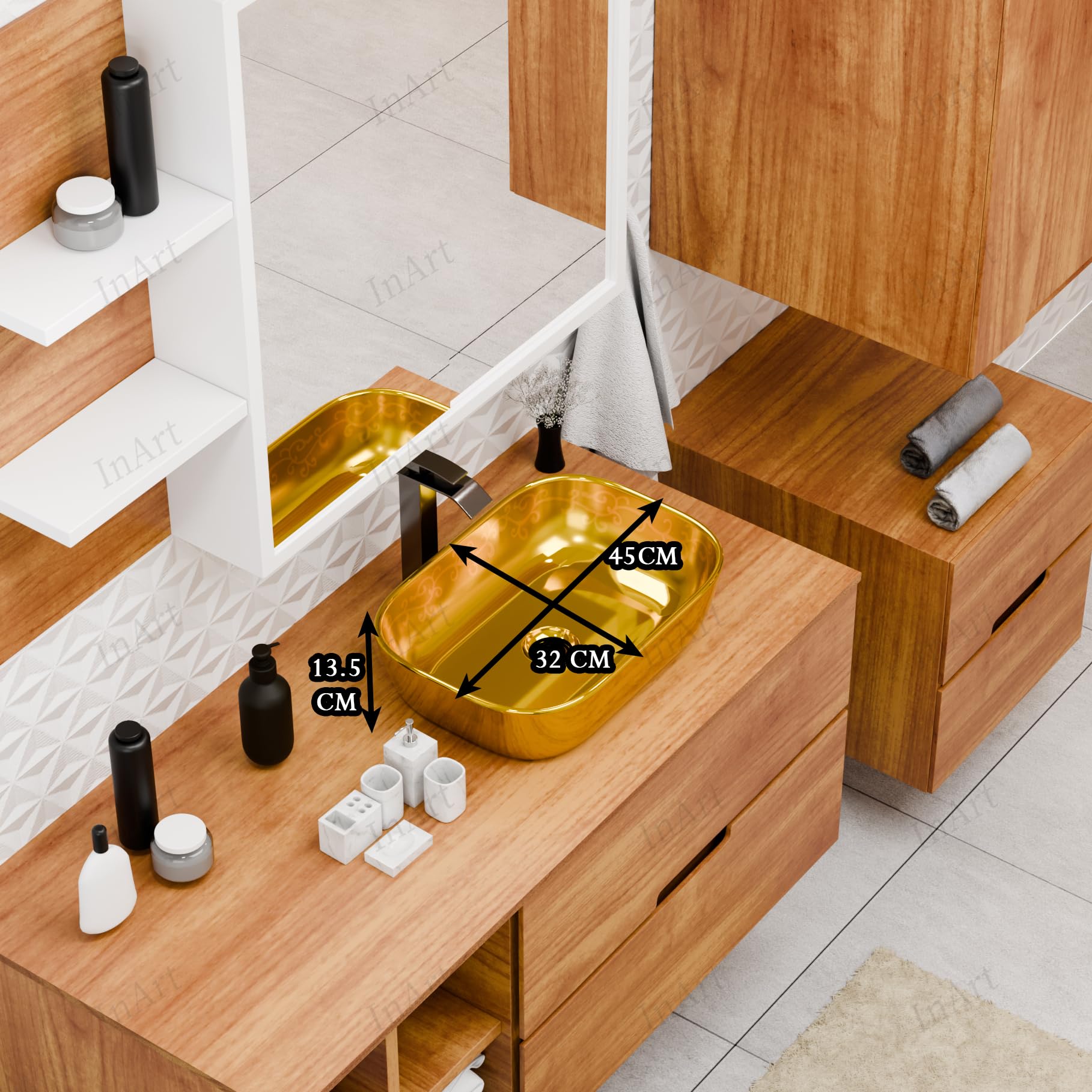 Gold Rectangular Ceramic vessel bathroom sink, additional product view 5