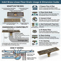InArt Antique Brass Brass Shower Grate Drain – Self-Closing Trap Core, 12