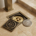InArt 12 x 4 Inch Square Brass Bathroom Floor Drain with Strainer Grate, additional product view 4