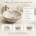 White and Multicolor Flower-Shaped Round Ceramic vessel bathroom sink, additional product view 9