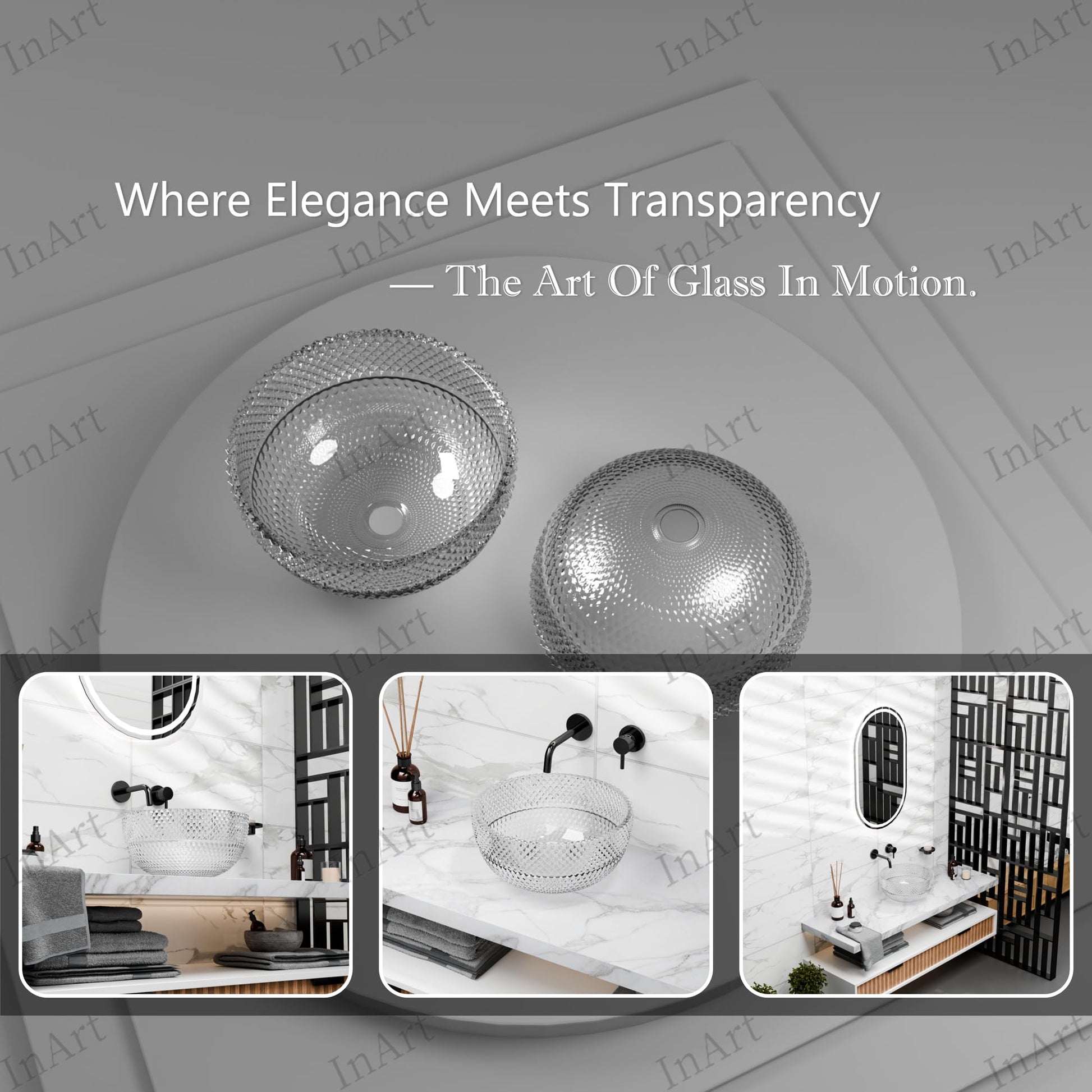 InArt Transparent Round Glass Bathroom Vessel Sink, 13.4 x 13.4 x 6.9 in product image 9 of 12