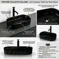 Countertop sinks for bathrooms, angled view of matte black marble rectangular ceramic vessel basin