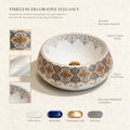 White, Royal Blue and Gold Round Ceramic vessel bathroom sink, additional product view 3