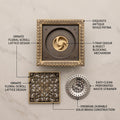 InArt 12 x 4 Inch Square Brass Shower Drain Cover with Removable Grate, additional product view 2