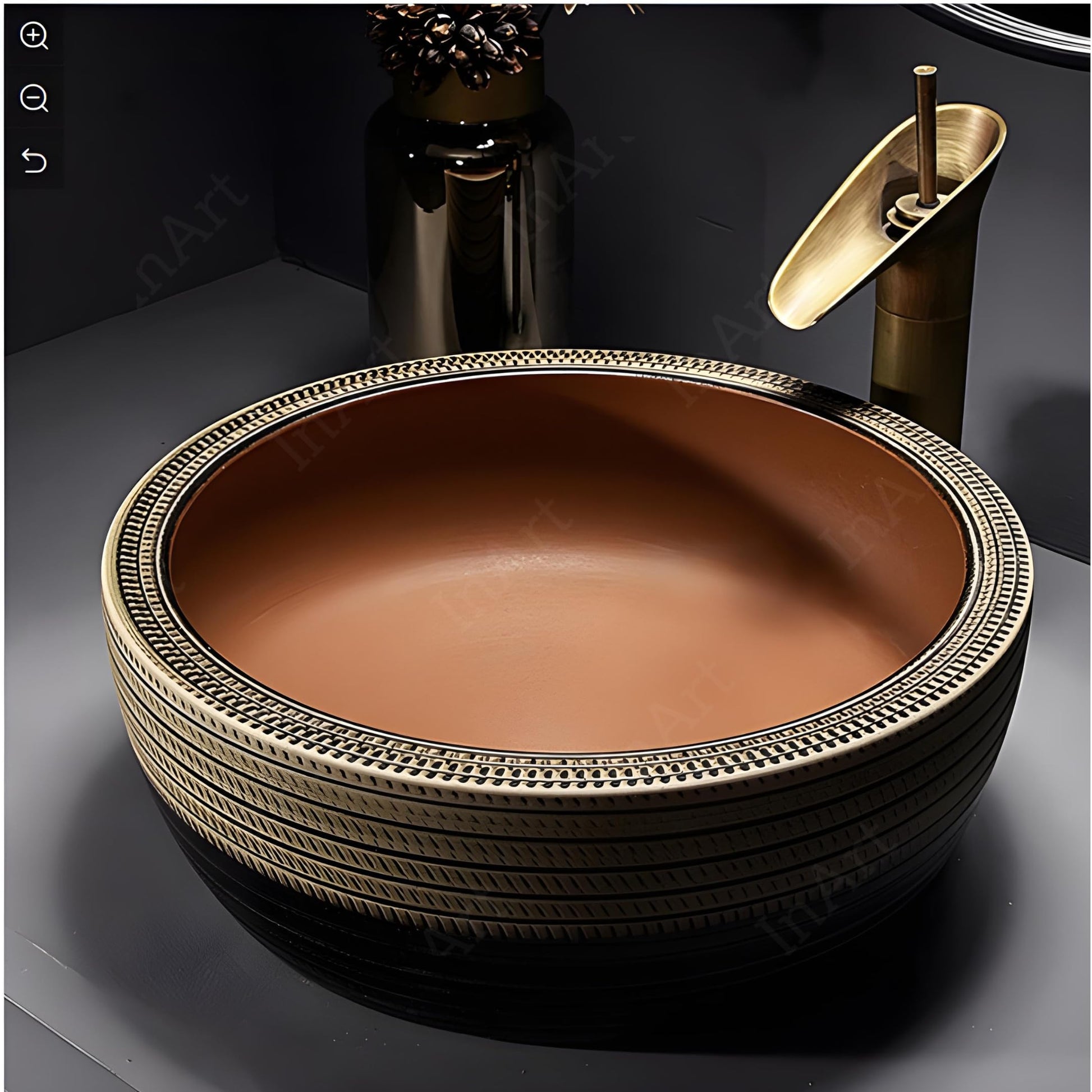 Vessel bowl vanity InArt matte brown round ceramic vessel sink wash basin