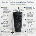 InArt Basin Pedestal Sink - Standing Bathroom Sink Black Marble 38x38 CM, additional product view 6
