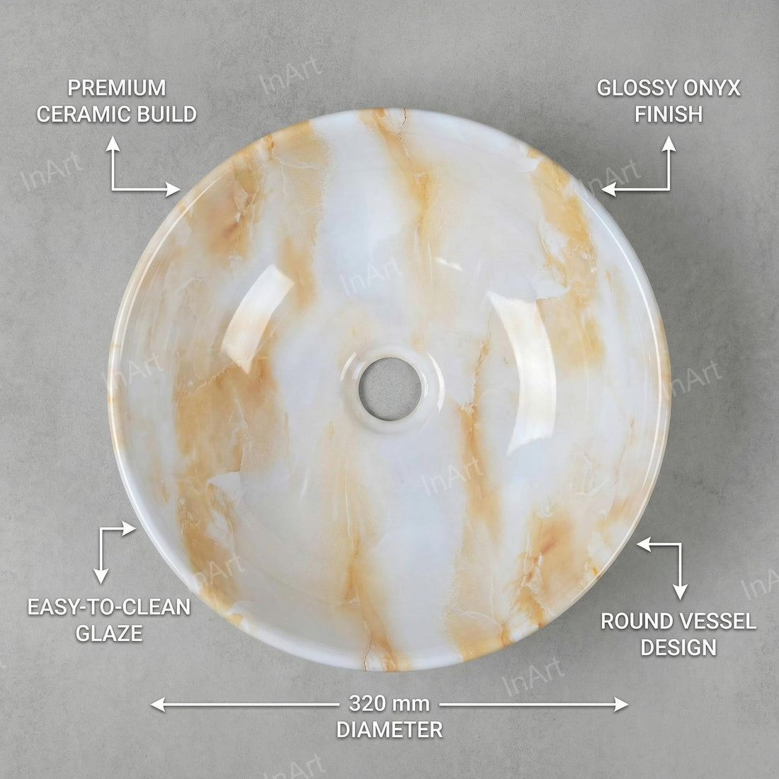 Bathroom sinks above counter - InArt glossy onyx ceramic round vessel sink 12x12x5