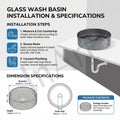 Close-up glossy black silver rim on square tempered glass bowl sinks for the bathroom, scratch-resistant shine