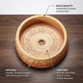 InArt Wood-Tone Ceramic Round Vessel Sink – Floral Art Design, 16.5