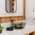 Table top sink installed on bathroom countertop for vessel sink, round ceramic bowl with black gold finish