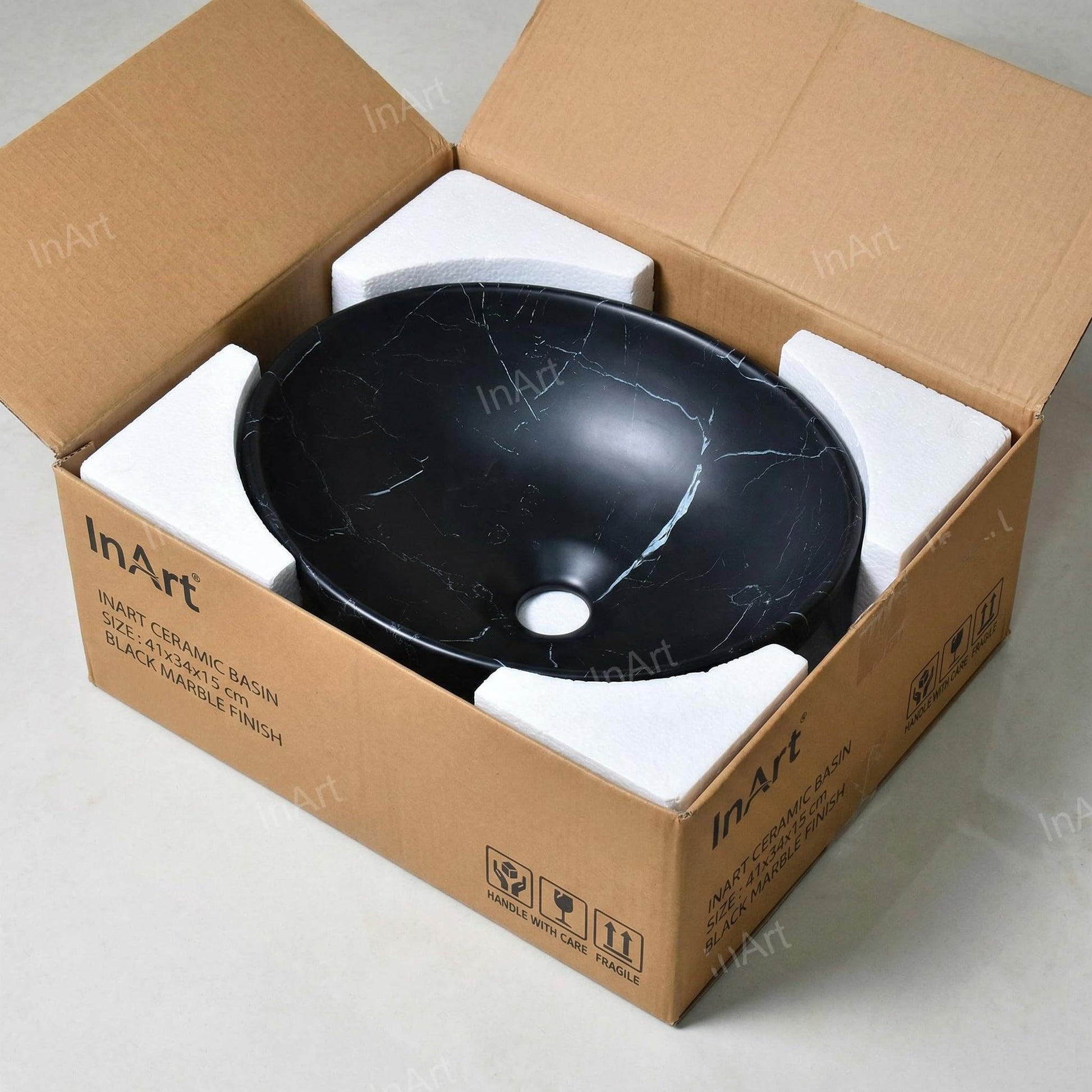 Countertop bathroom sink basin black, compact rectangular ceramic vessel sink for powder room