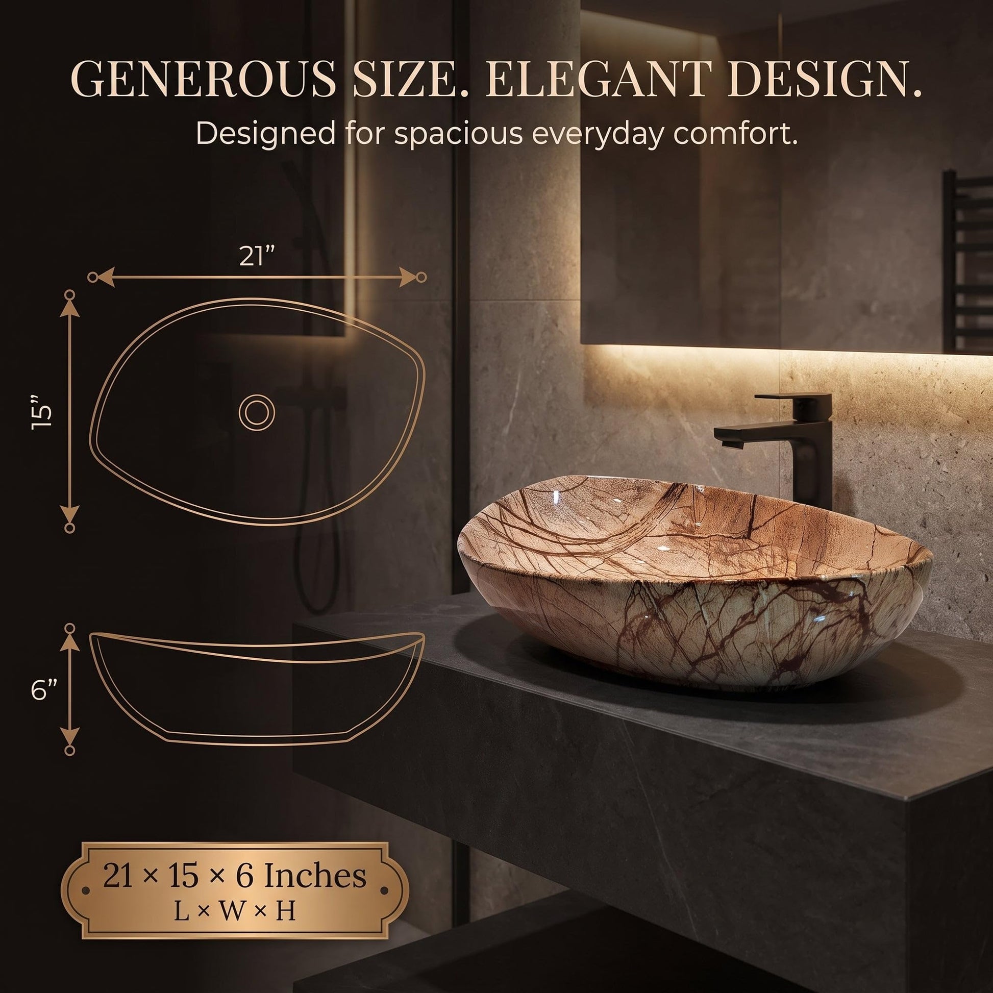 Champagne Gold Rectangular Ceramic vessel bathroom sink, additional product view 8