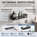 Two wall-mounted shower caddies organizing bottles and accessories