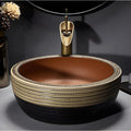 Sink bathroom bowl top view round ceramic vessel sink, matte brown over counter basin
