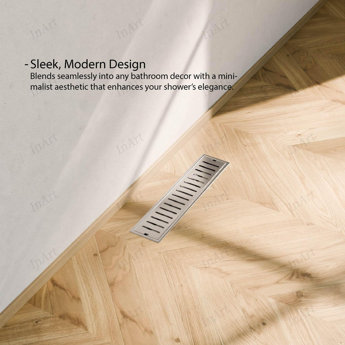 12 inch linear shower drain, 304 stainless steel brushed slotted grate top view