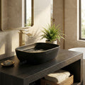 InArt ceramic rectangular vessel sink detail, matte black finish above counter bathroom sink bowl