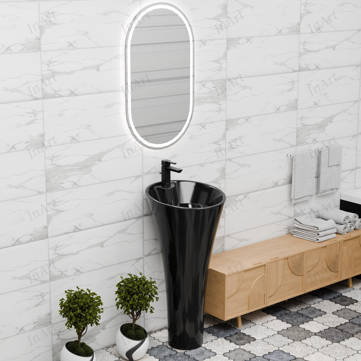 InArt Basin Pedestal Sink - Bathroom Standing Sink Black 40x40 CM, additional product view 7