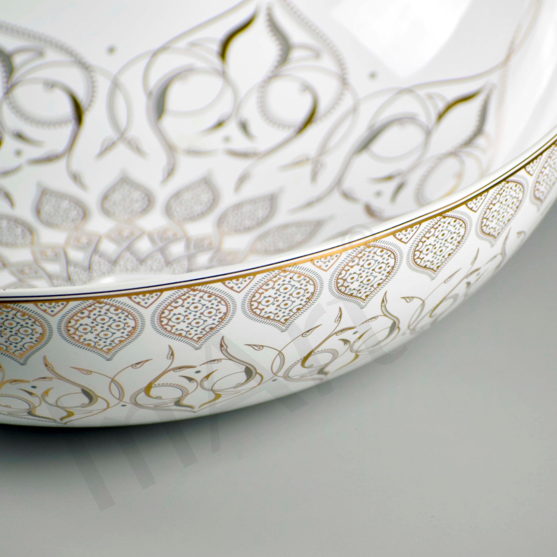 InArt Round Bathroom Ceramic Vessel Sink Art Basin in White Gold Color, additional product view 2