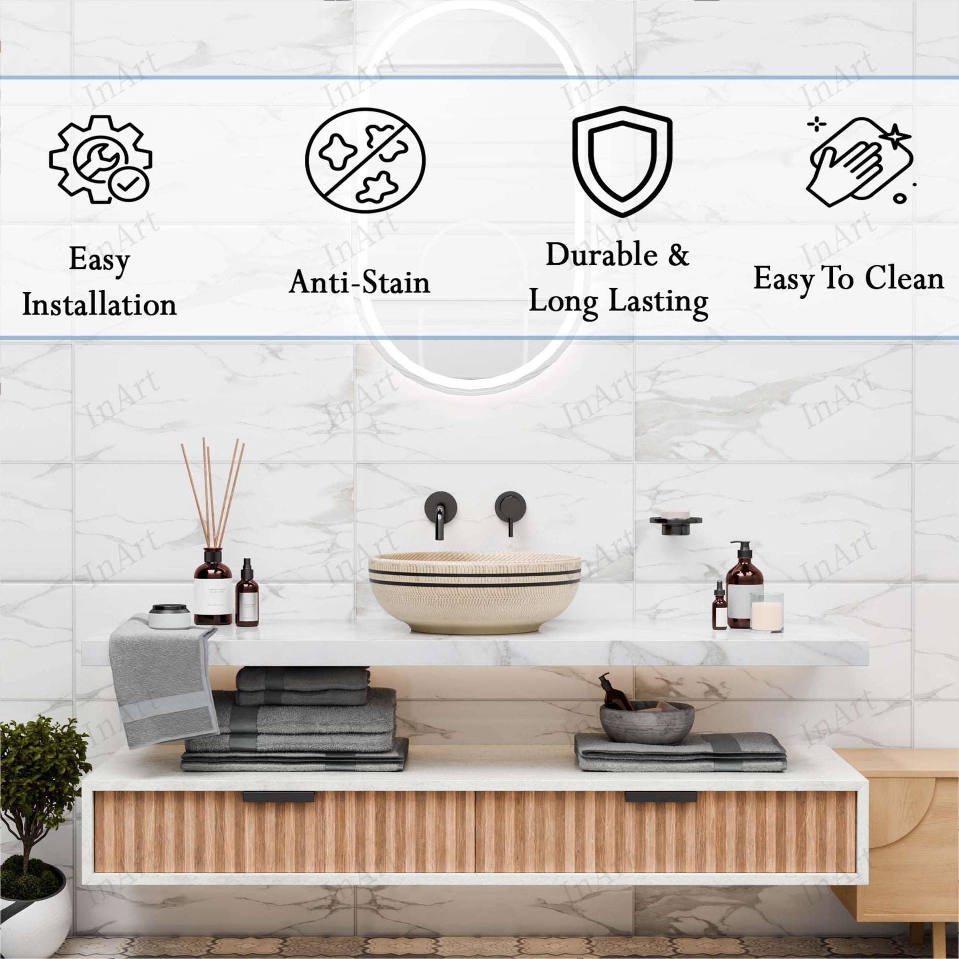 InArt Vessel Sinks for Bathroom 15.75" – Ceramic, Beige Satin, Textured Pattern, additional product view 7