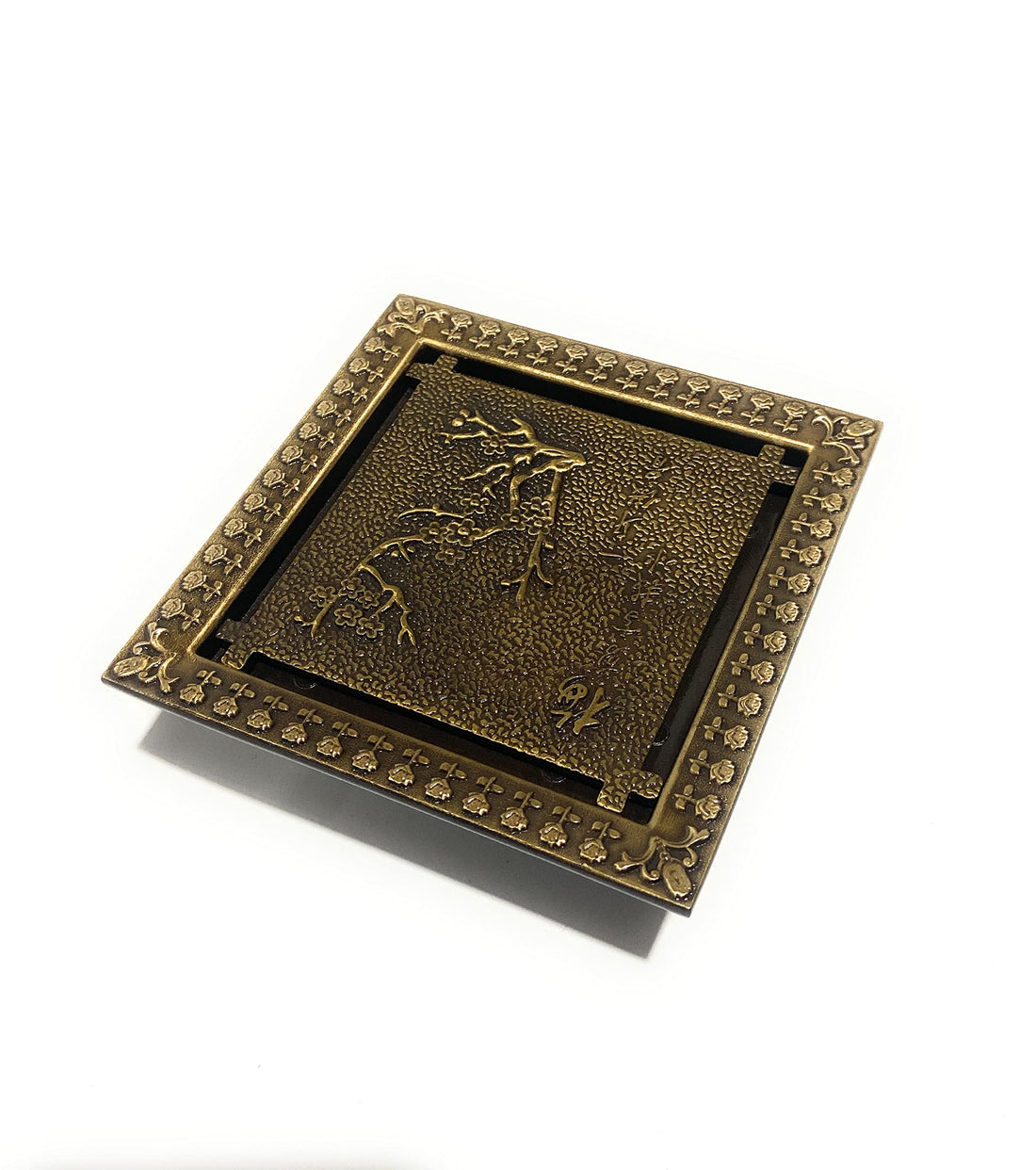 InArt 12 x 4 Inch Brass Shower Floor Drain with Removable Hair Strainer