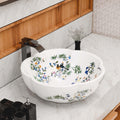 Sink on top of vanity InArt Moroccan ceramic vessel sink, round glossy white floral wash basin 42 cm