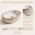 White and Gold Oval Ceramic vessel bathroom sink, additional product view 2