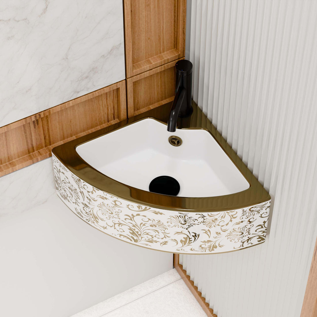 Gold Corner Ceramic wall-mount bathroom sink
