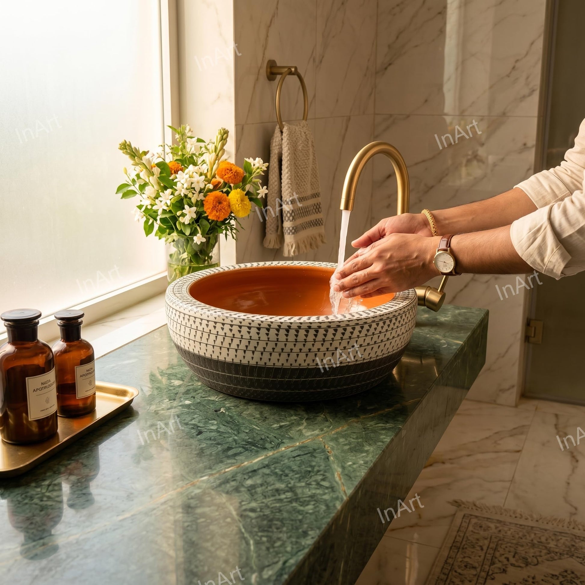 InArt Antique Brown Round Ceramic Bathroom Vessel Sink product image 7 of 12