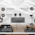 Bathroom vessel sink vanity styling with black square glass sink bowl on countertop, modern hardware