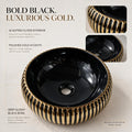 Black and Gold Round Ceramic vessel bathroom sink, additional product view 2