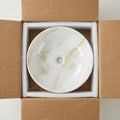Small vessel bathroom sink for compact vanity, glossy onyx black ceramic round bowl 12 inch