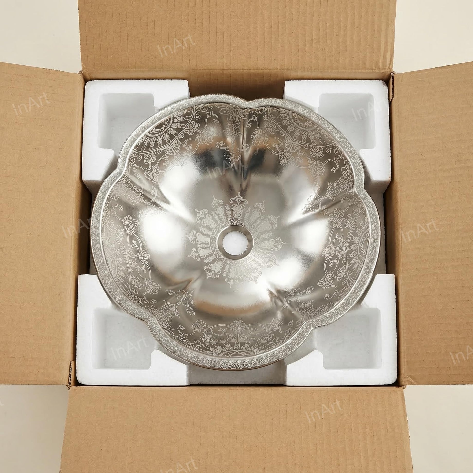 InArt Silver Ceramic Round Vessel Sinks – Moroccan Pattern, 16.5" Above-Counter, additional product view 8