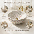 White and Multicolor Flower-Shaped Round Ceramic vessel bathroom sink, additional product view 7