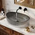 InArt Smoked Tempered Glass Oval Vessel Sink – Ribbed Texture, 19.7