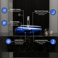 Bath vessel sink side profile showing oval ceramic bowl, glossy blue finish for vessel sink in bathroom
