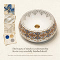 White, Royal Blue and Gold Round Ceramic vessel bathroom sink, additional product view 9