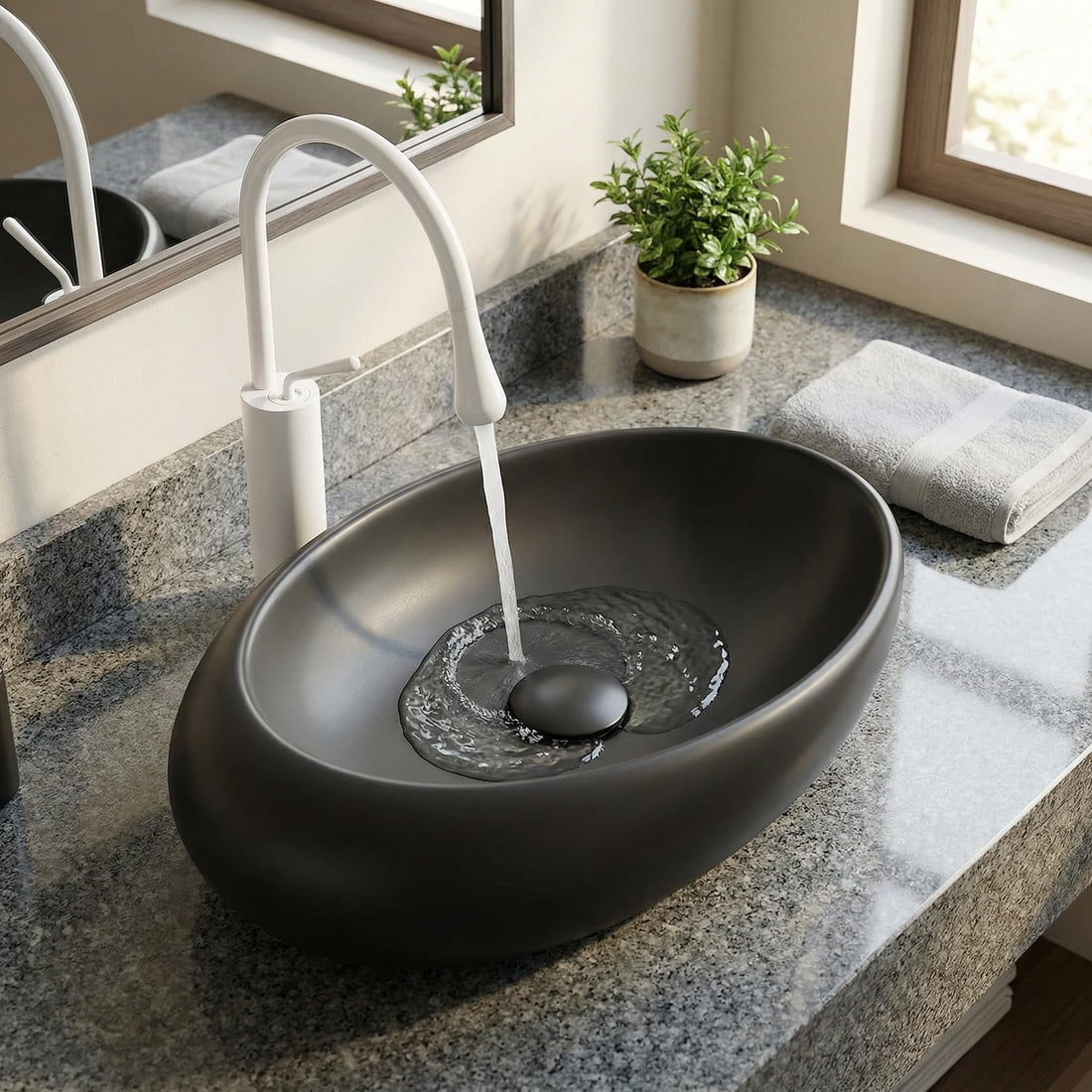 Modern sink InArt matte black rectangular ceramic vessel sink countertop wash basin 49x31cm