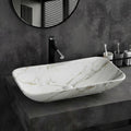 InArt Rectangle Bathroom Ceramic Vessel Sink Art Basin in White Marble Color