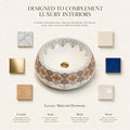 White, Royal Blue and Gold Round Ceramic vessel bathroom sink, additional product view 4