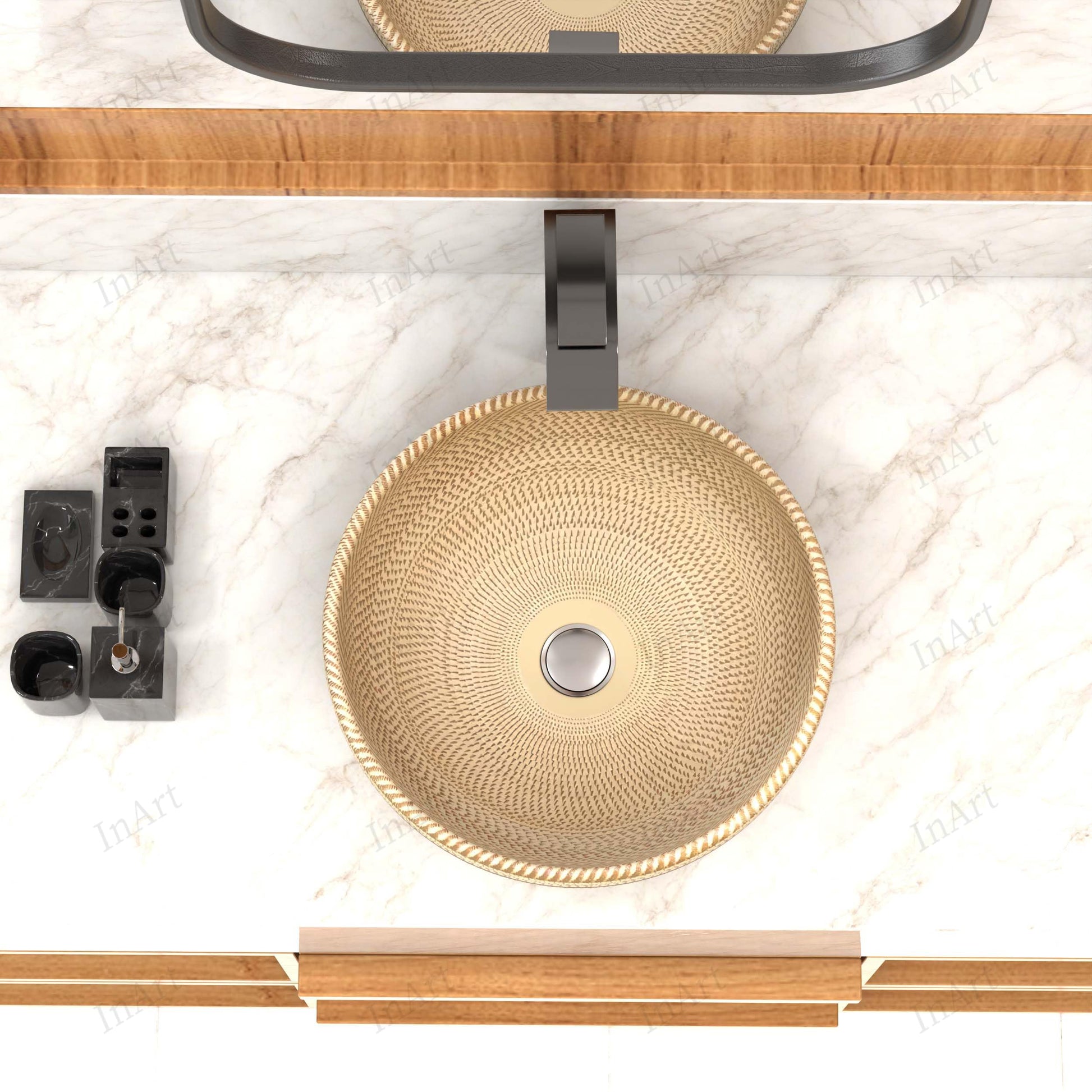 InArt Vessel Sinks for Bathroom 15.75" – Ceramic, Beige Satin, Textured Pattern, additional product view 8