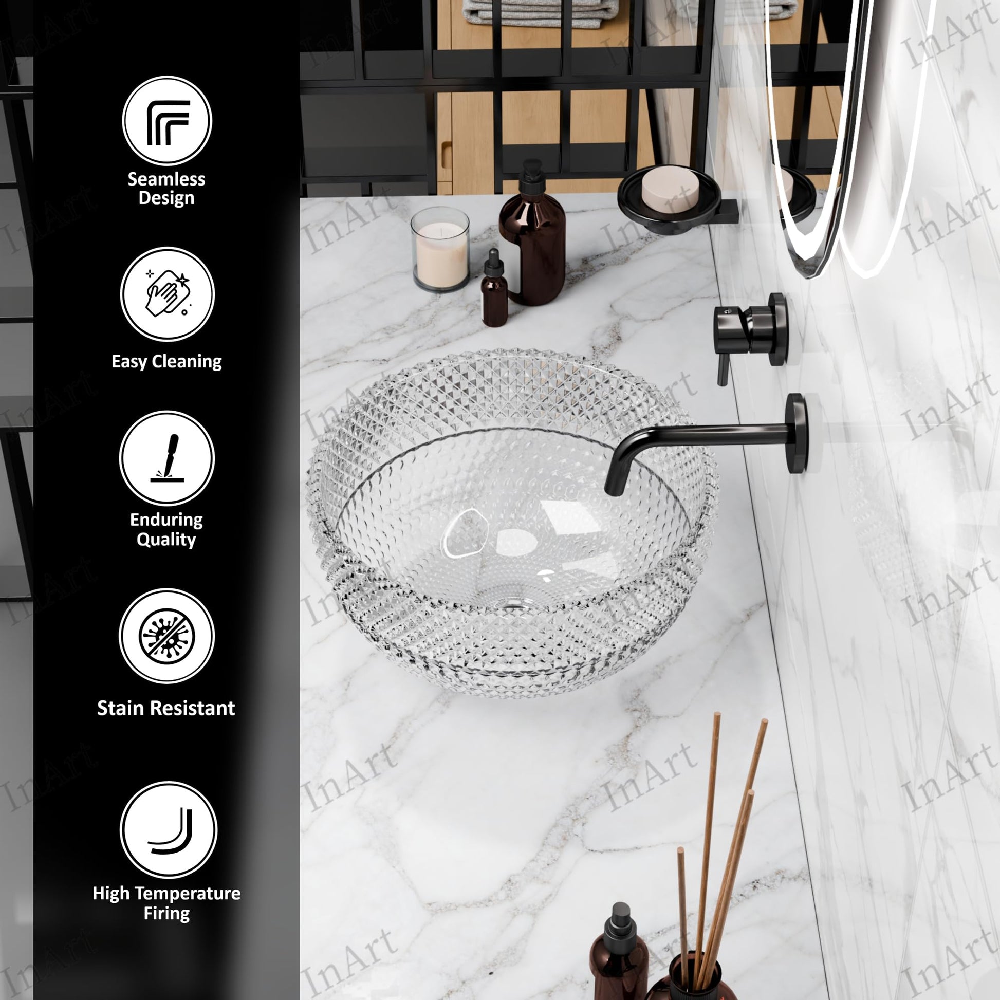 InArt Transparent Round Glass Bathroom Vessel Sink, 13.4 x 13.4 x 6.9 in product image 6 of 12