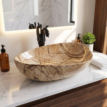 Champagne Gold Rectangular Ceramic vessel bathroom sink